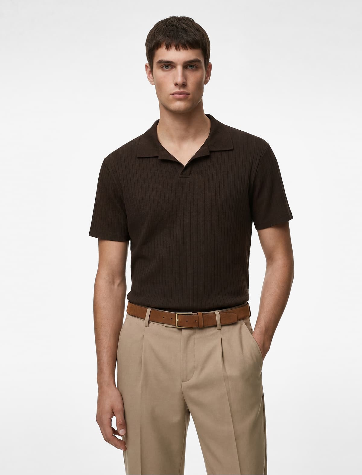 Qısaqol Pambıq Slim Fit Polo Yakalı köynək