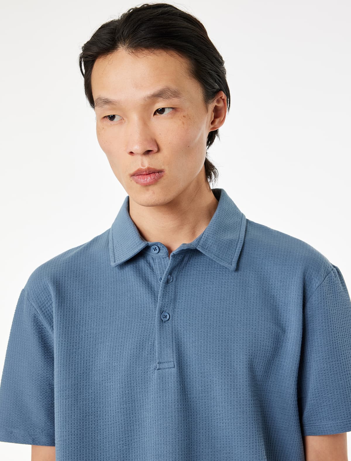 Normal fit Qısaqol Teksturalı Pambıq Polo Yaxalı tişört