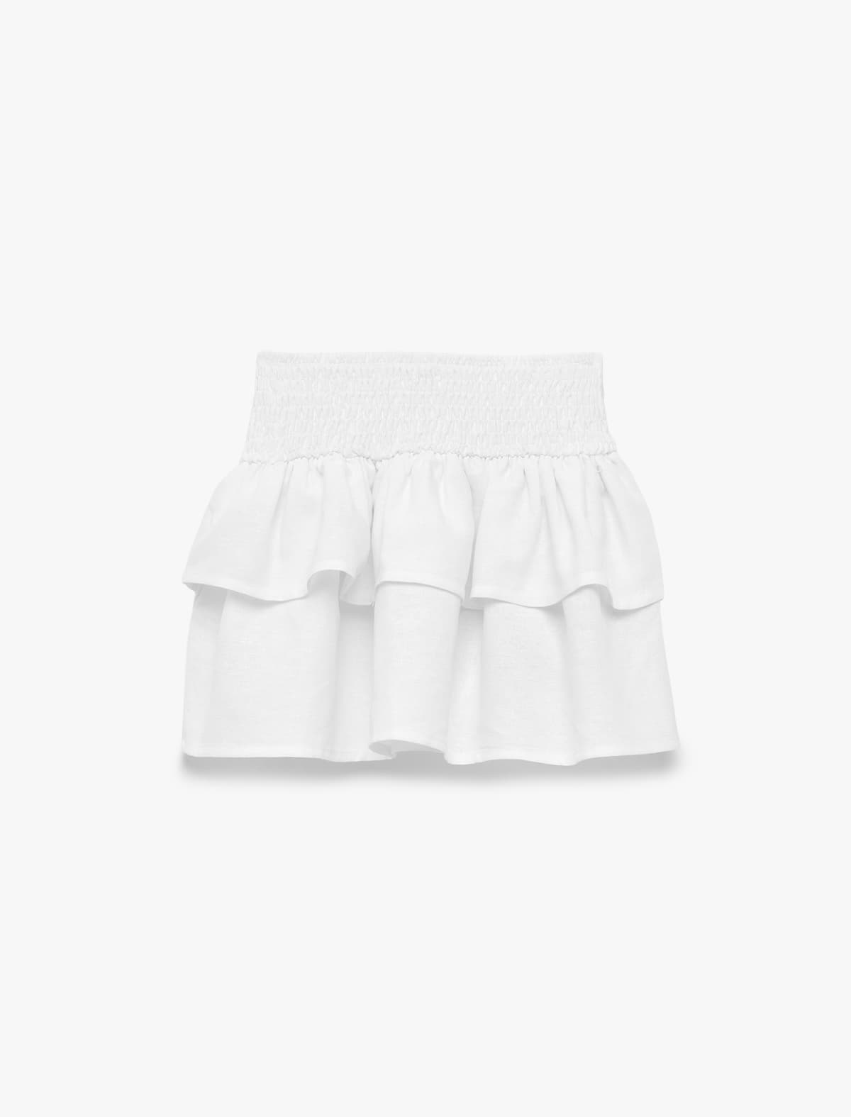 Bel Detallı Qatlı Fırfırlı Kətan Mini Etek