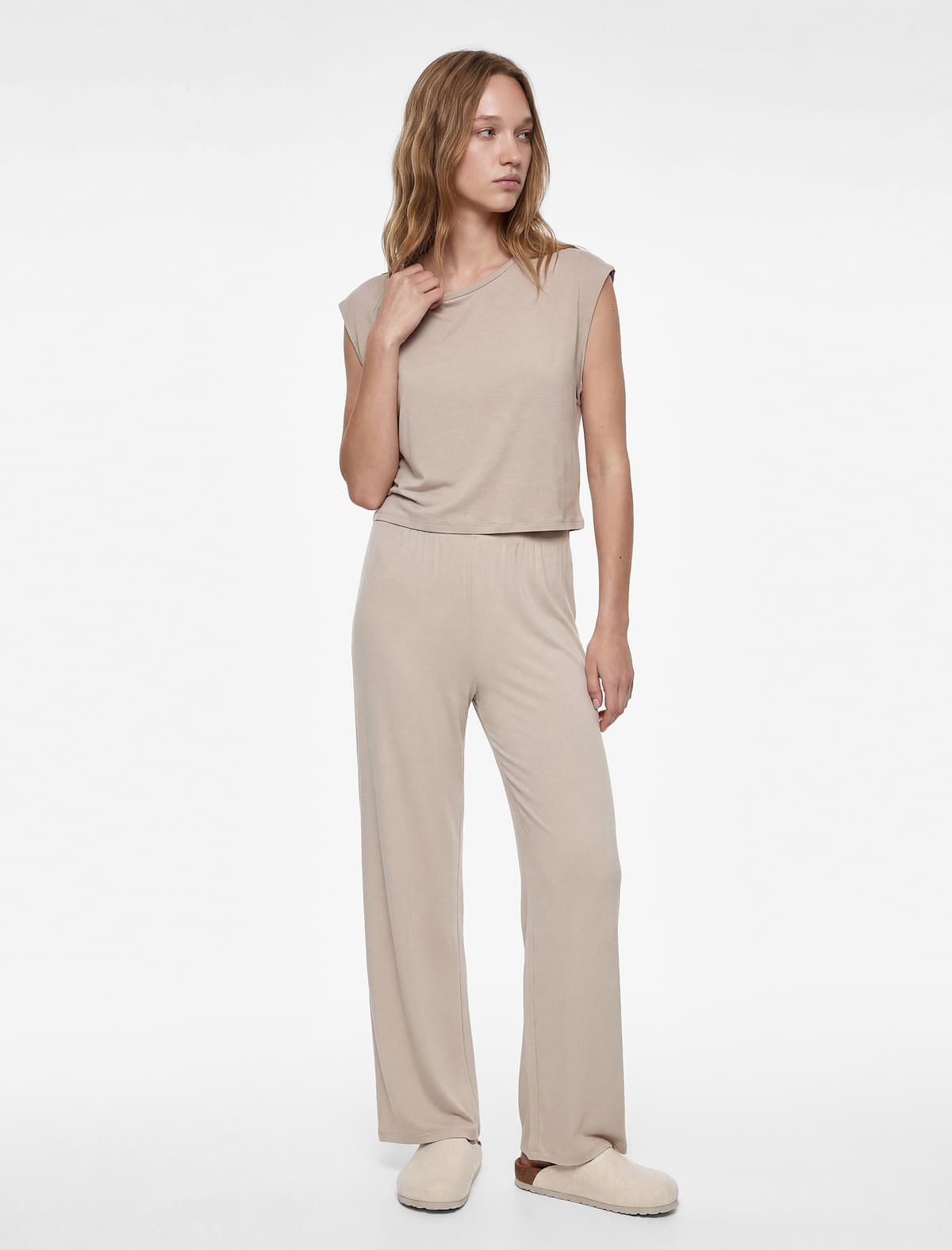 Relaxed Fit Dəyirmi yaxa Qısaqol Modal Pijama Üstü