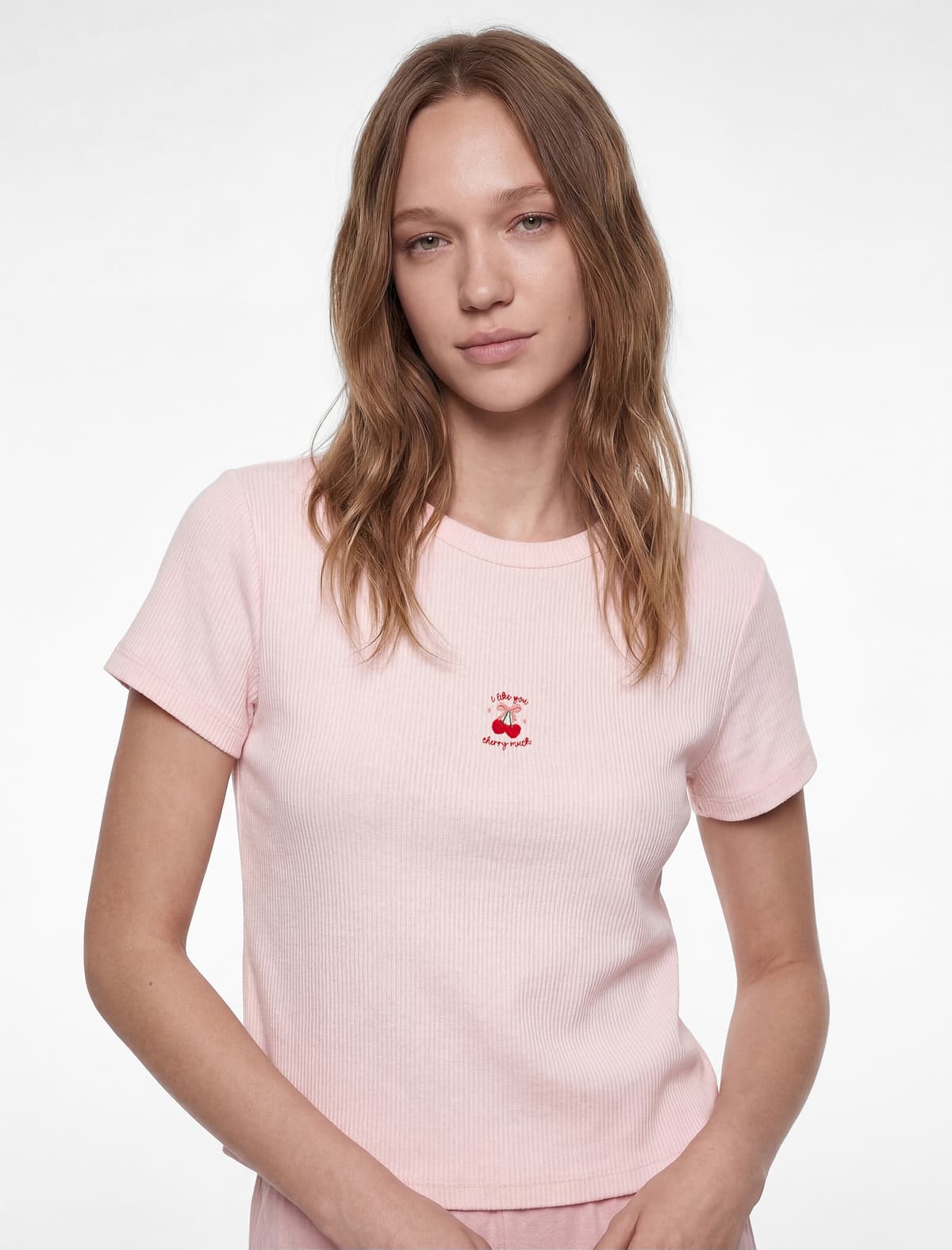 Qısaqol Yaxalı Albalı Naxışlı Pijama Üstü