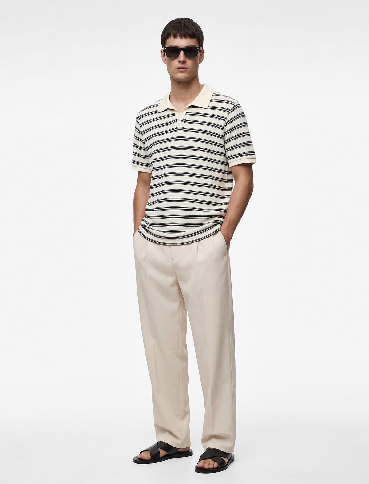 Normal Fit Qısaqol Polo Yakalı Zolaqlı Tişört