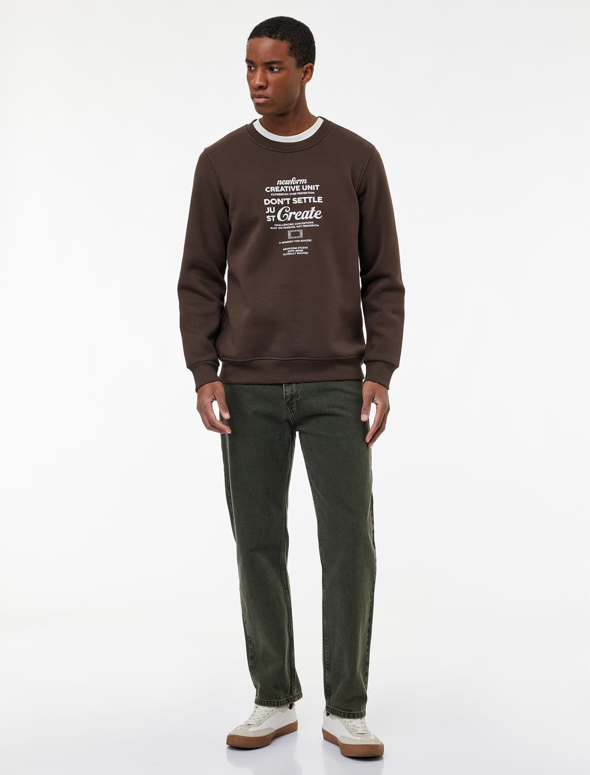Normal Fit Uzunqol Qıvrımlı Qıvrımlı Yaxalı Çaplı Sweatshirt