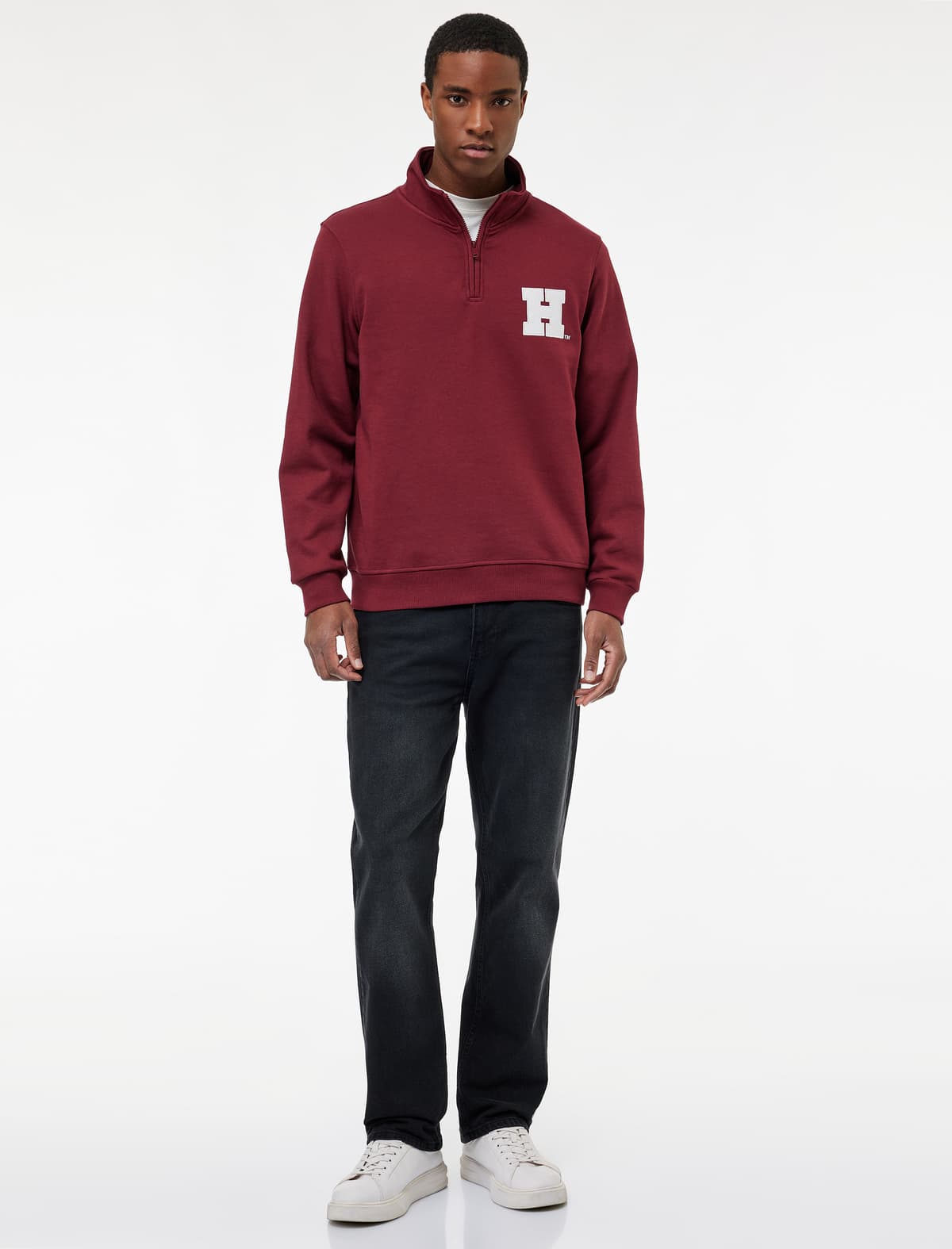 Uzunqol Yarım Fermuarlı Qaldırılmış dayaqlı Yaxa Naxışlı Lisenziyalı Harvard Sweatshirt