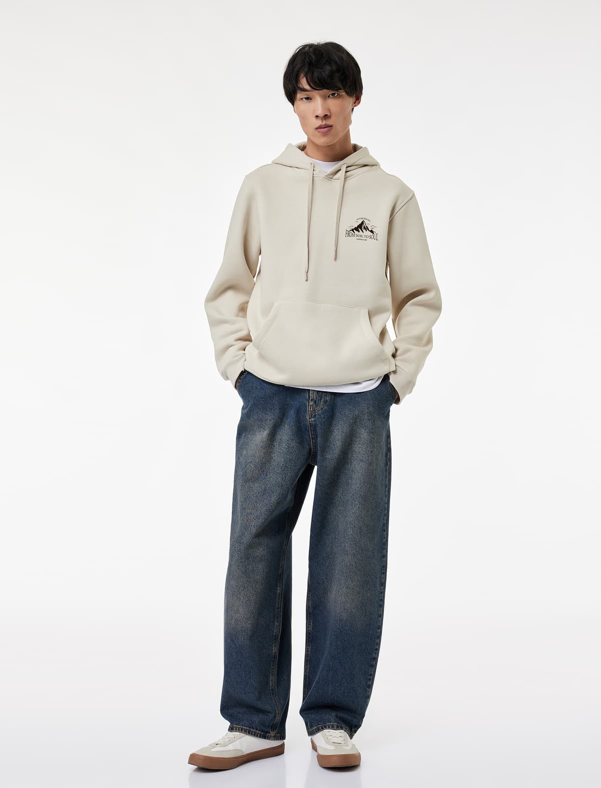 Normal Fit Kenquru Cibli Kapşonlu Çaplı Sweatshirt