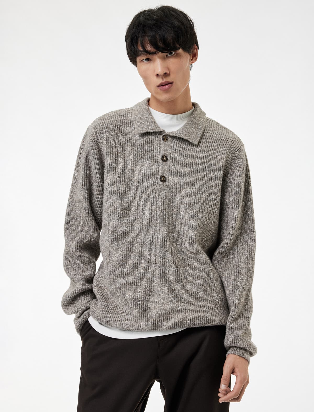 Normal Fit Düyməli Polo Yaka Trikotaj Sviter