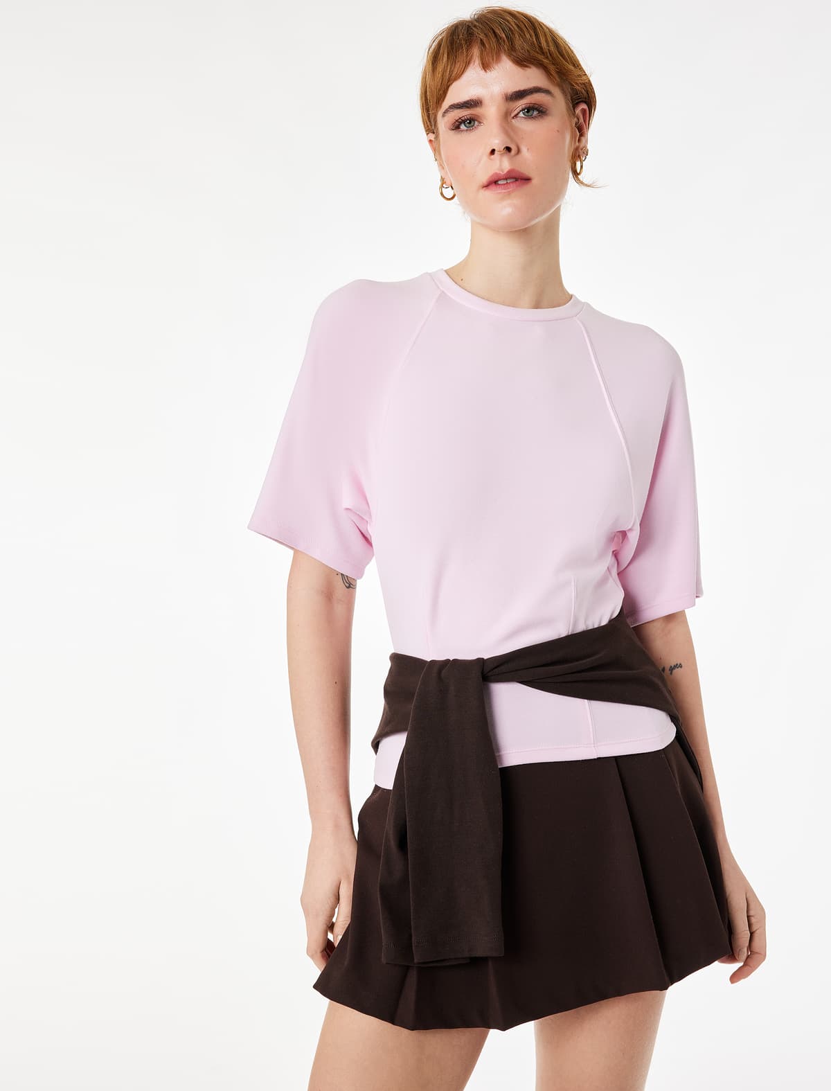 Slim fit Qısaqol Yaxa Yaxa Modal Qarışıq Tişört