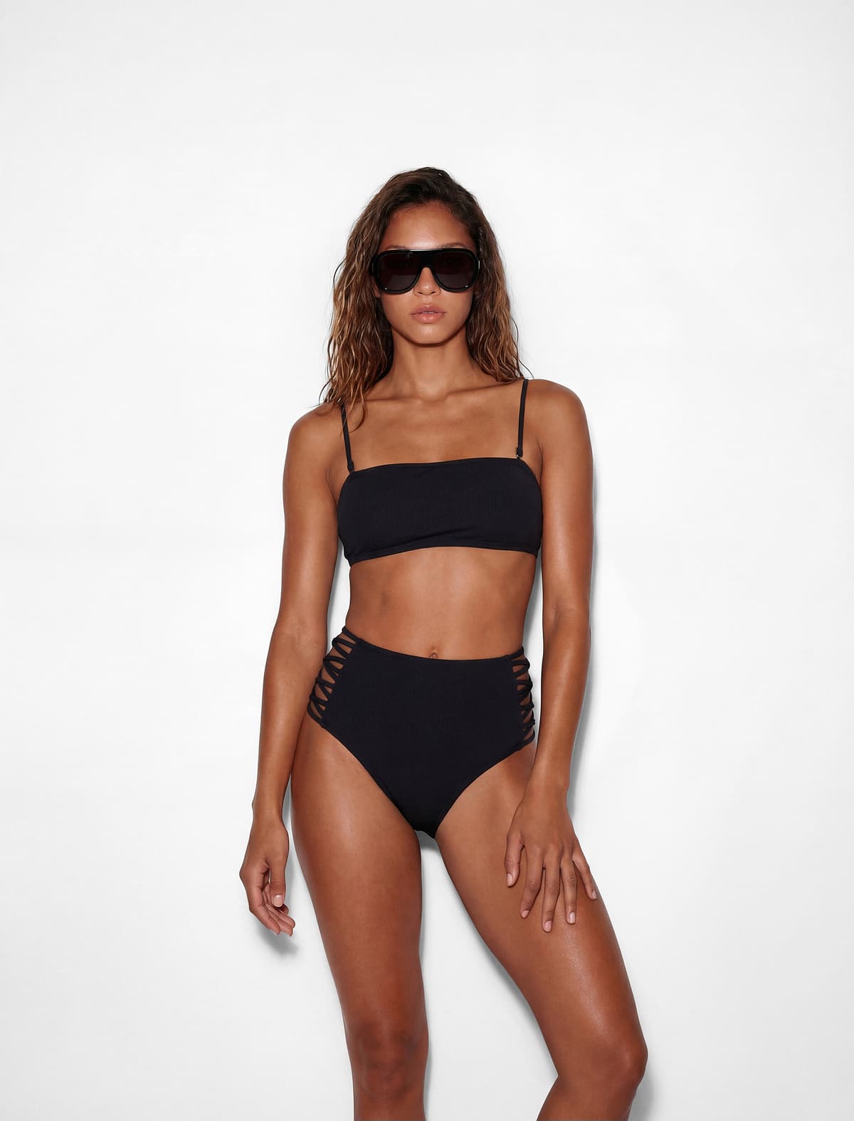 Yandan cızıqlı Yüksək Bel Bikini Altı