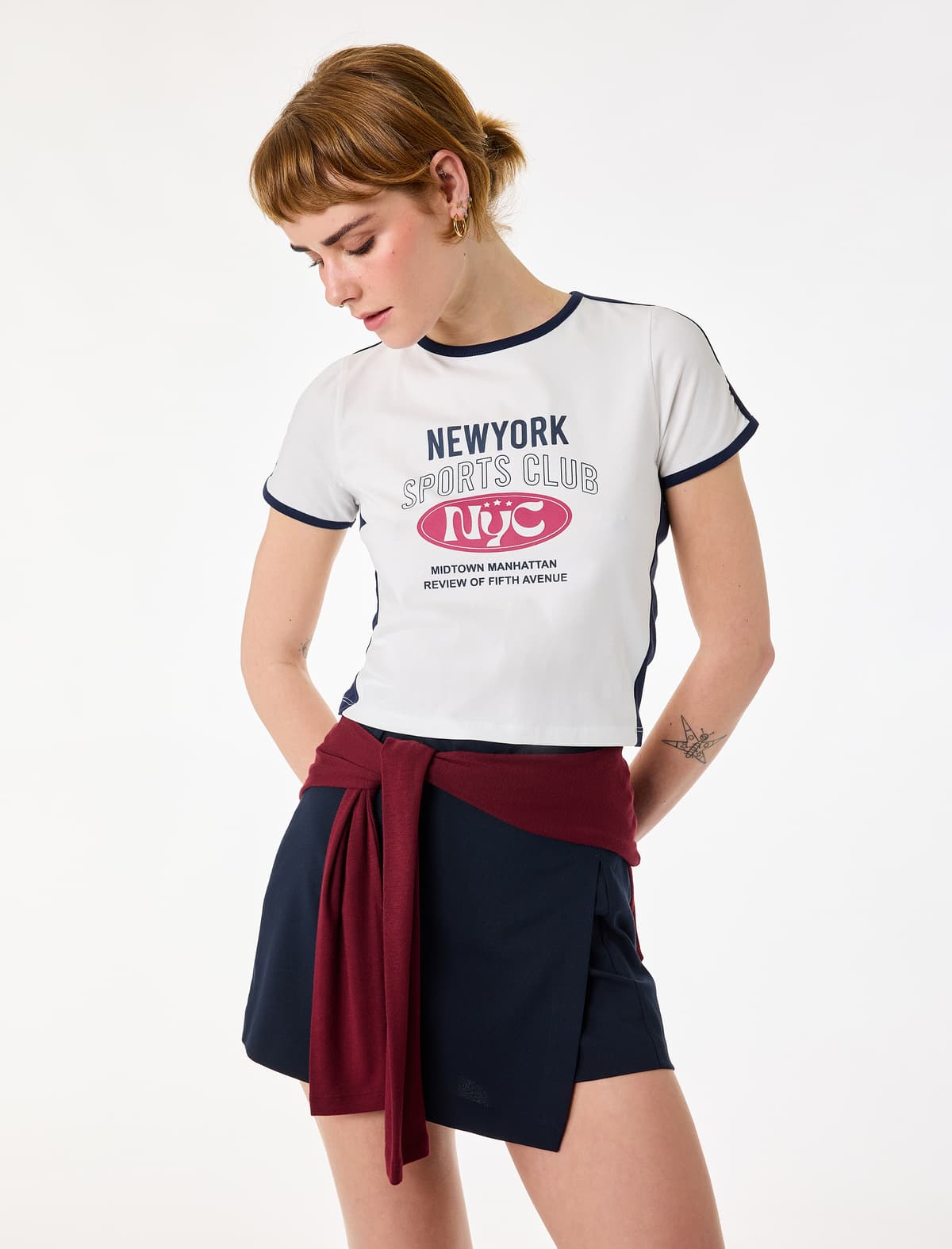 Slim fit Çaplı Dəyirmi yaxa Qısaqol İdman Crop Tişört
