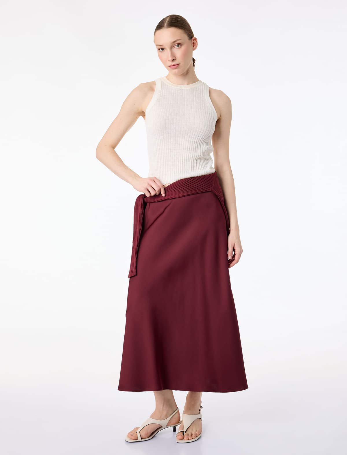 Normal Bel Midi Satin A-Line Etek