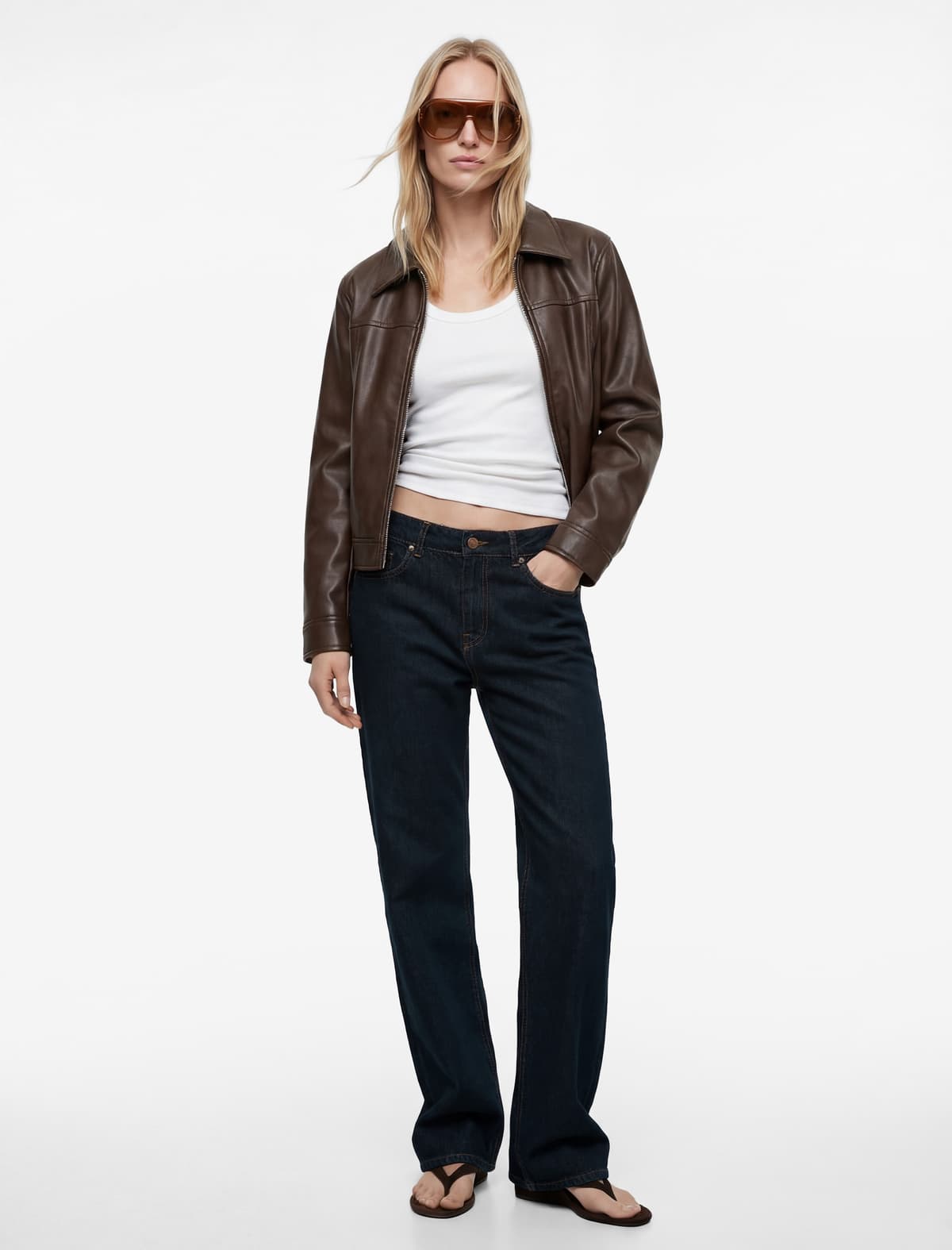 Normal Bel Cib Düyməli Düz Paçalı Pambıq Denim Şalvar - Straight Fit Jean