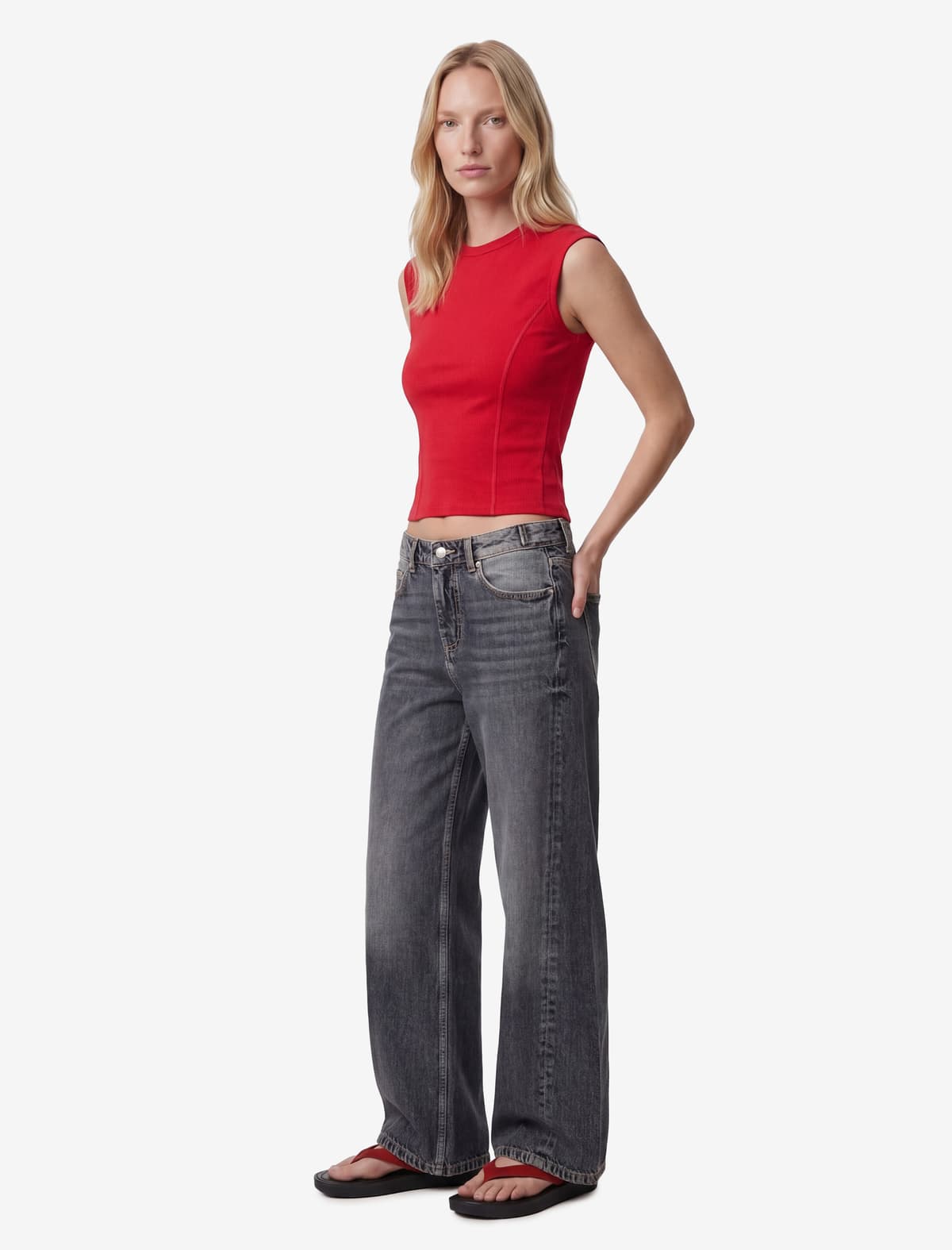 Cotton Dəyirmi yaxa Slim fit Qolsuz tişört