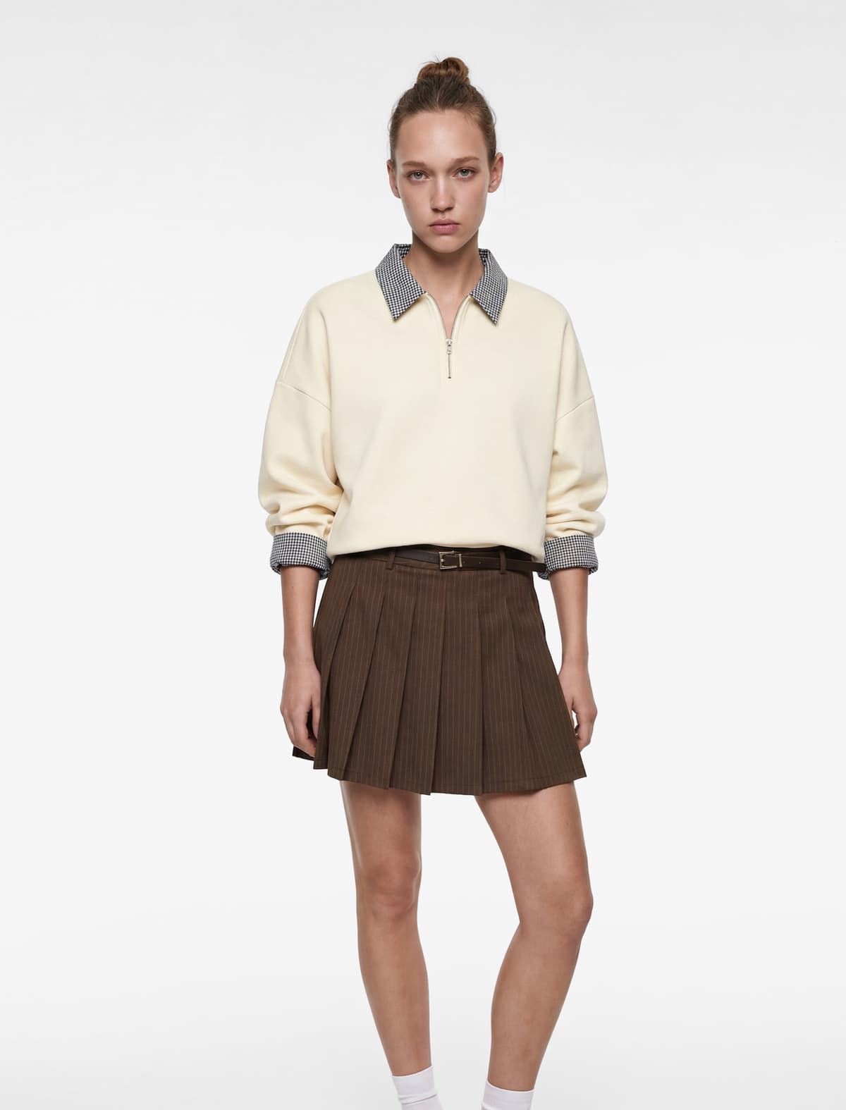 Rahat biçimli Uzunqol Yaxalı, Yarım Fermuarlı Sweatshirt