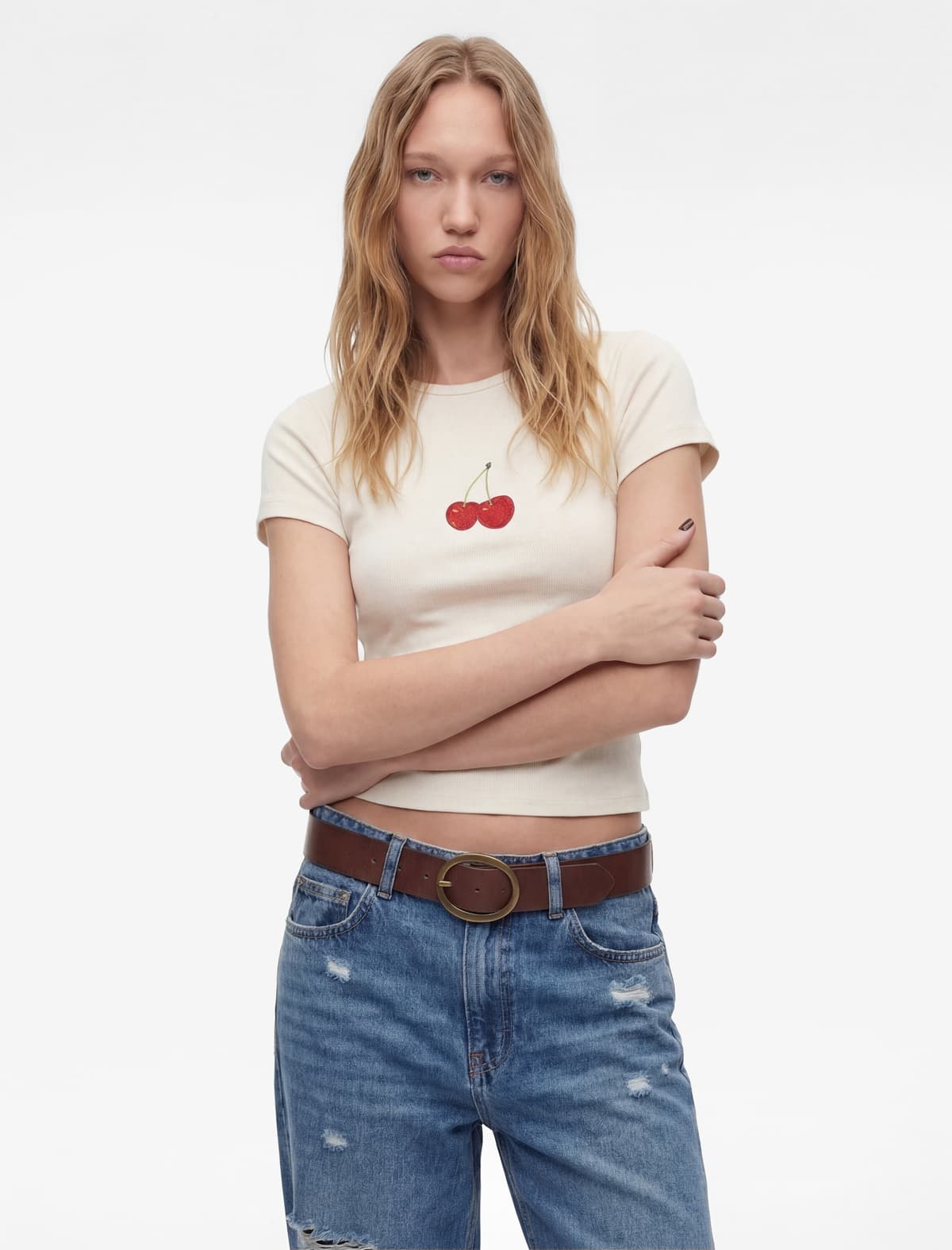 Albalı Çaplı Slim fit Qısaqol Yaxalı Pambıq Tişört