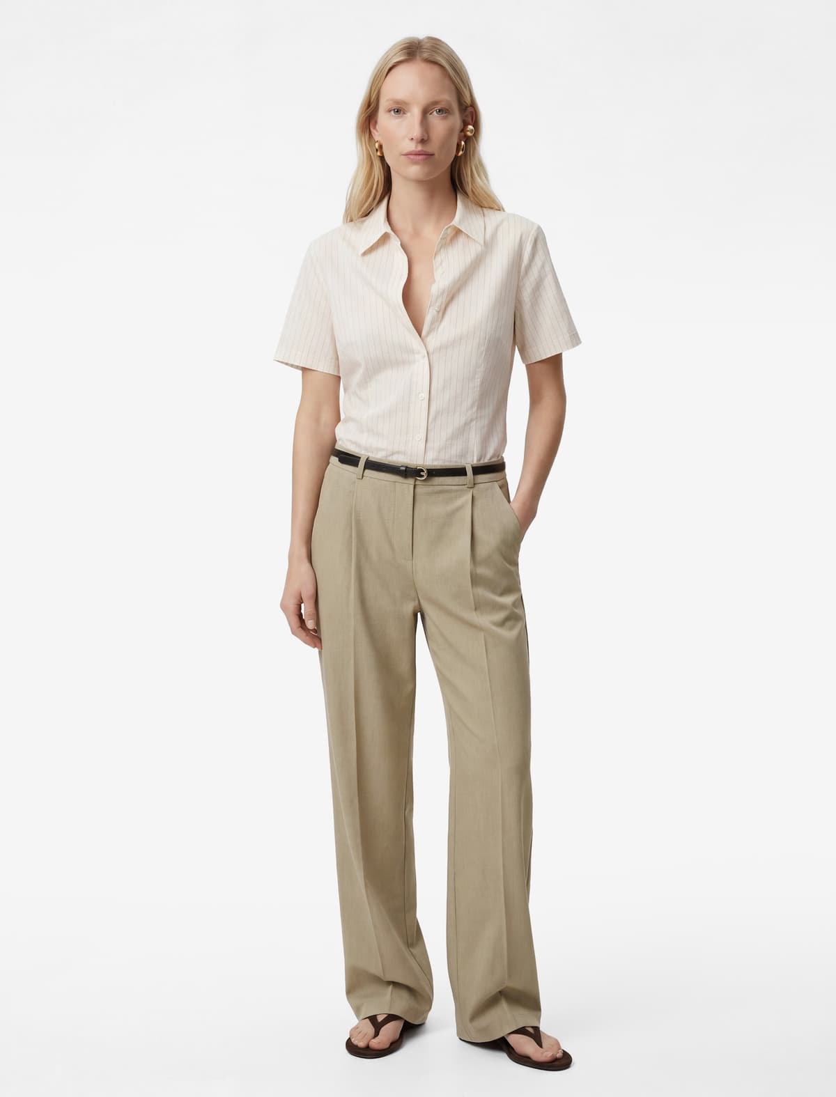 Normal fit Qısaqol Klassik Yaxalı Düyməli Pambıq Poplin Tişört
