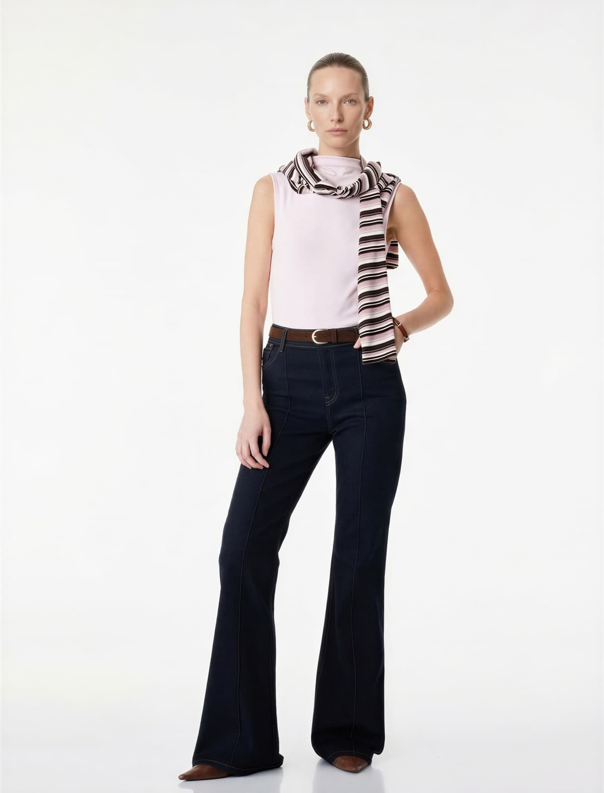 Slim fit Pambıq Qolsuz Yüksək Yaxalı Bluza