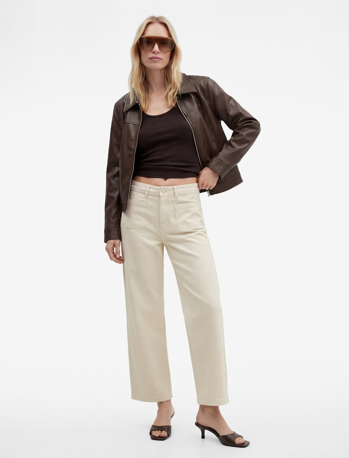 Yüksək Bel Rahat biçimli Cib Detallı Geniş Paçalı Şalvar - Culotte Jeans
