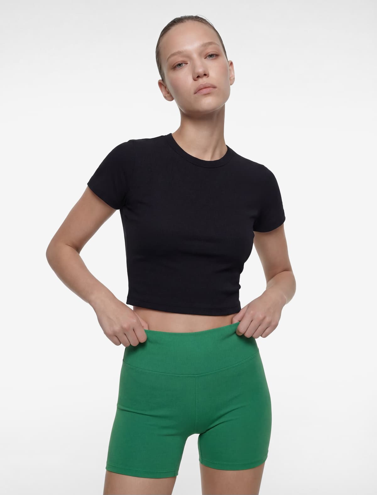 Slim Fit Qısaqol Ekip Yakalı Crop İdman Tişört