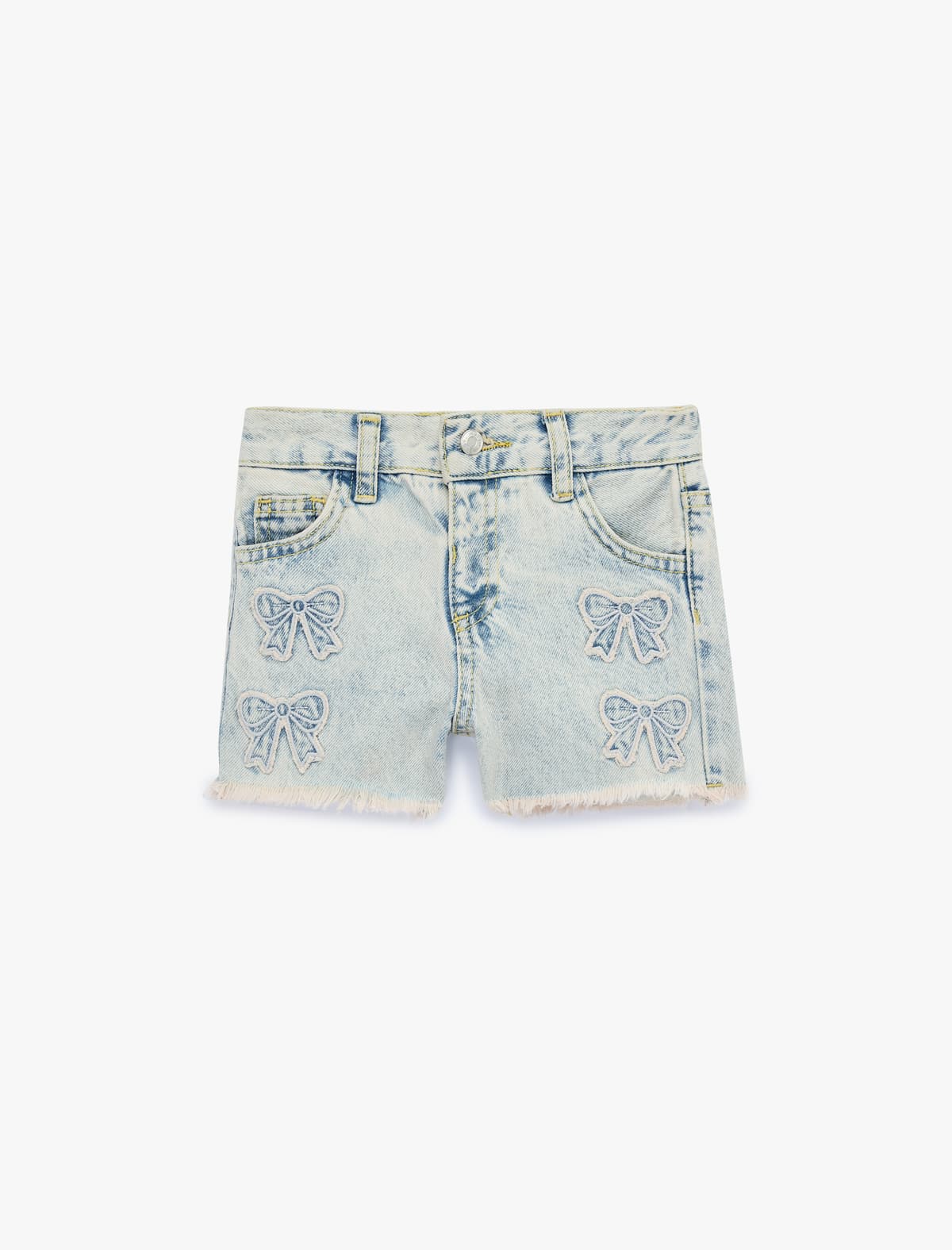 Cibli Pambıq Denim Şort, Yay Naxış Detallı