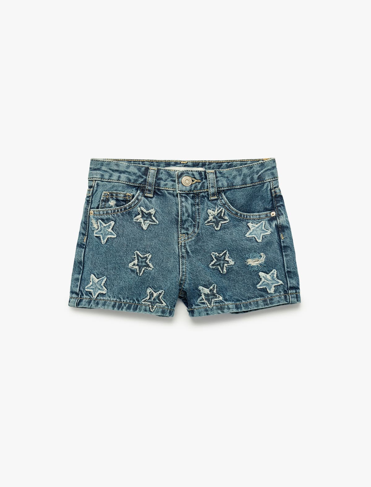 Pambıq Cib Ulduz Naxışlı Denim Şort