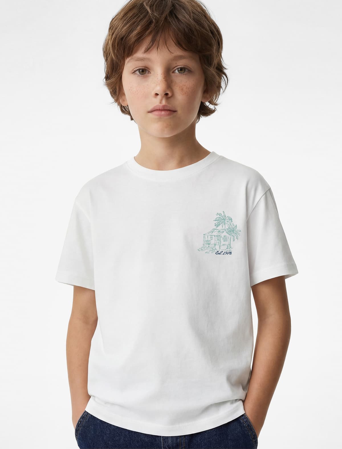 Cotton Crew Yaka Qısaqol Çaplı T-Shirt