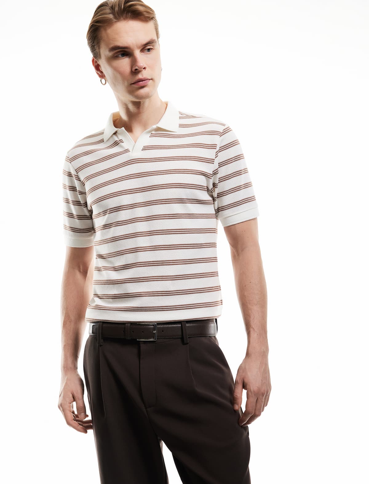 Normal fit Qısaqol Zolaqlı Polo Yaxalı tişört
