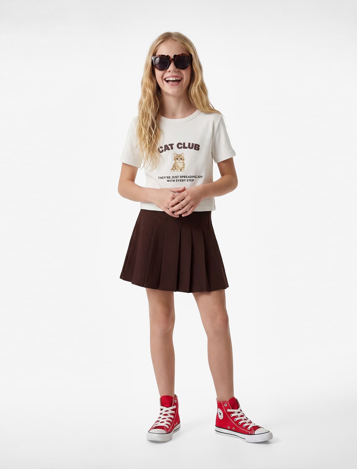 Cotton Dəyirmi yaxa Qısaqol Pişik Çaplı Crop Tişört