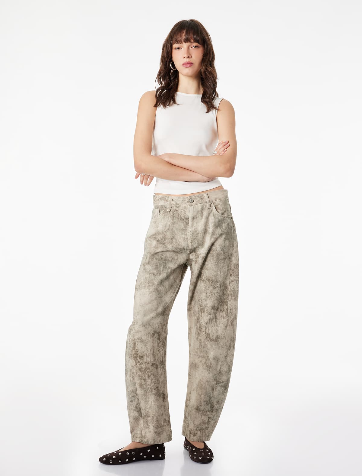 Slim fit Pambıq Qolsuz Dəyirmi yaxalu Draped Bluza