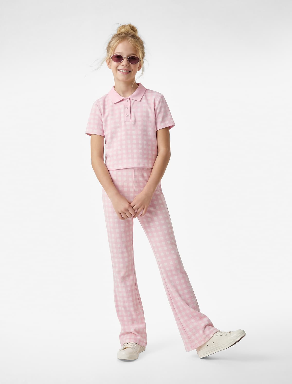 Qısaqol Düyməli Polo Yaxa Plaid Polo Yaxalı Tişört