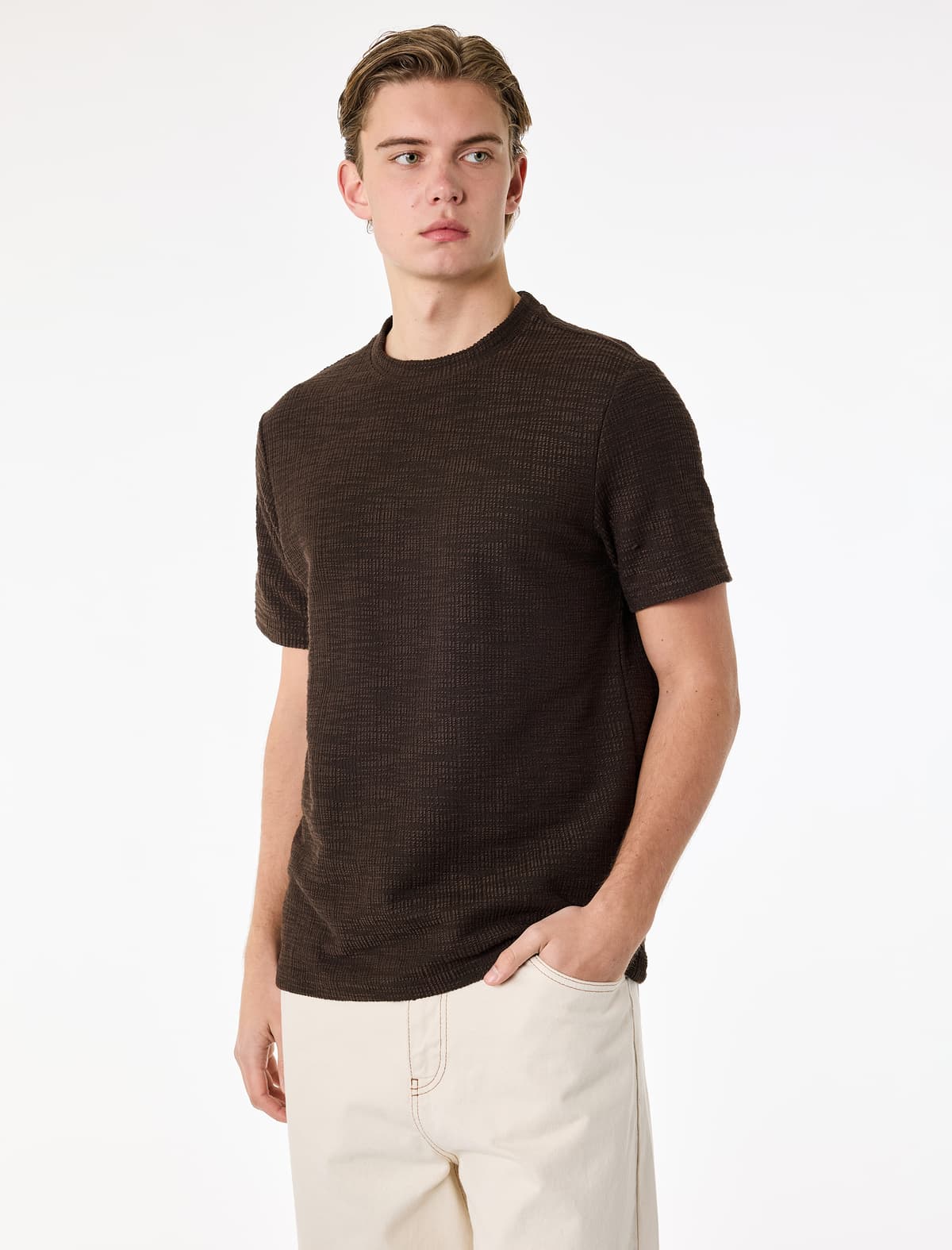 Normal fit Qısaqol Teksturalı Soild Parçalı Yaxalı tişört