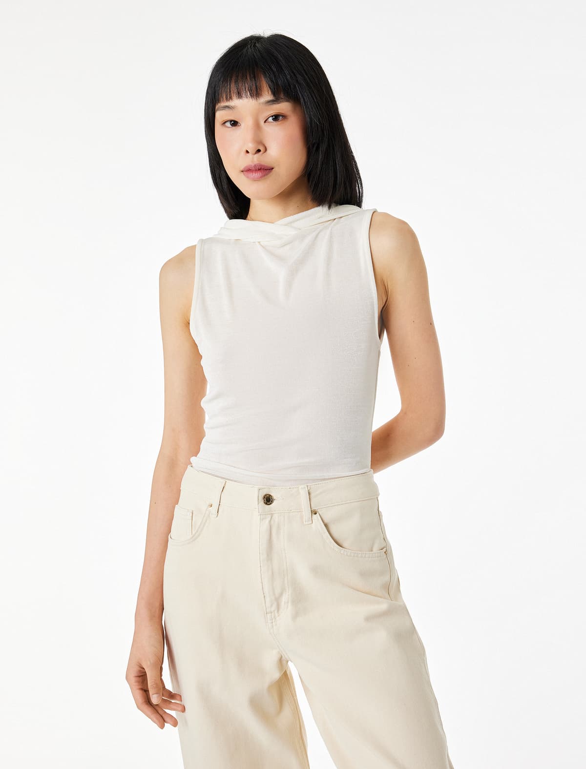 Buzzy Fabric Basic Qolsuz Kapşonlu Üst