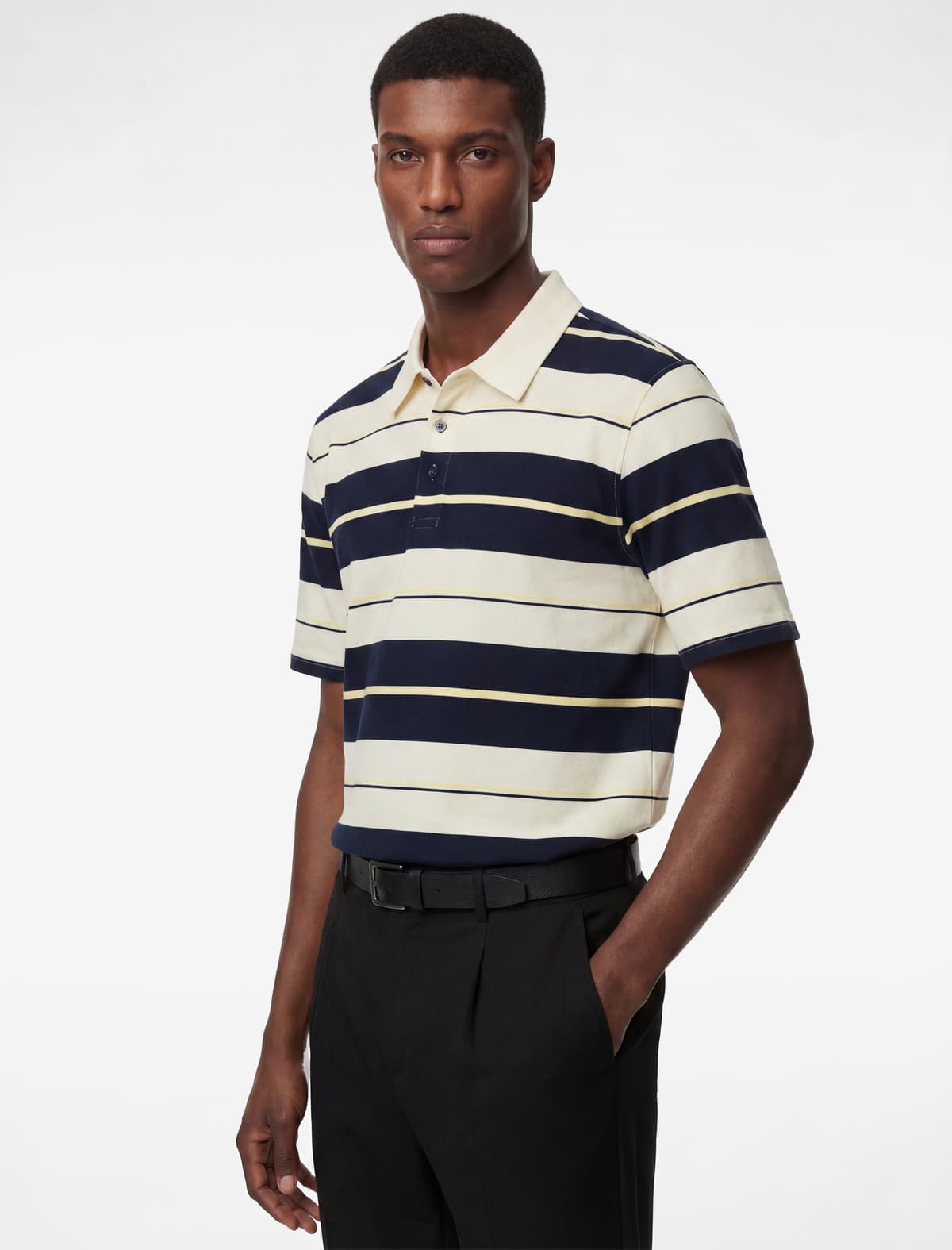 Normal fit Qısaqol Zolaqlı Polo Yaxalı tişört