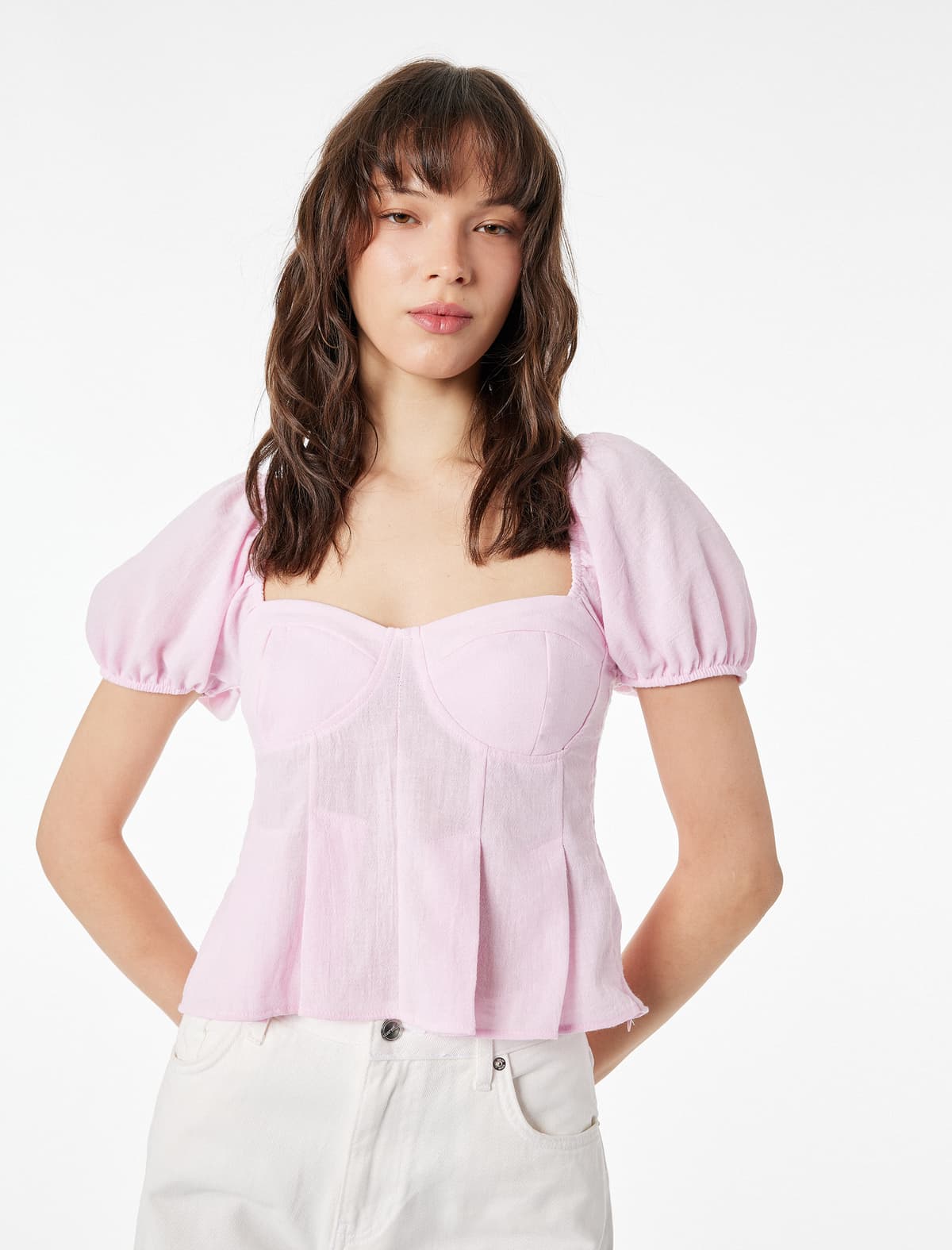 Slim fit Qısa Şar Qolu Sweetheart Yaxalı Bluza