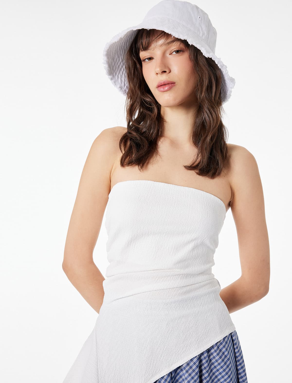 Asimmetrik Kəsilmiş Slim fit Qolsuz Straplez Yaxa Büstiyer