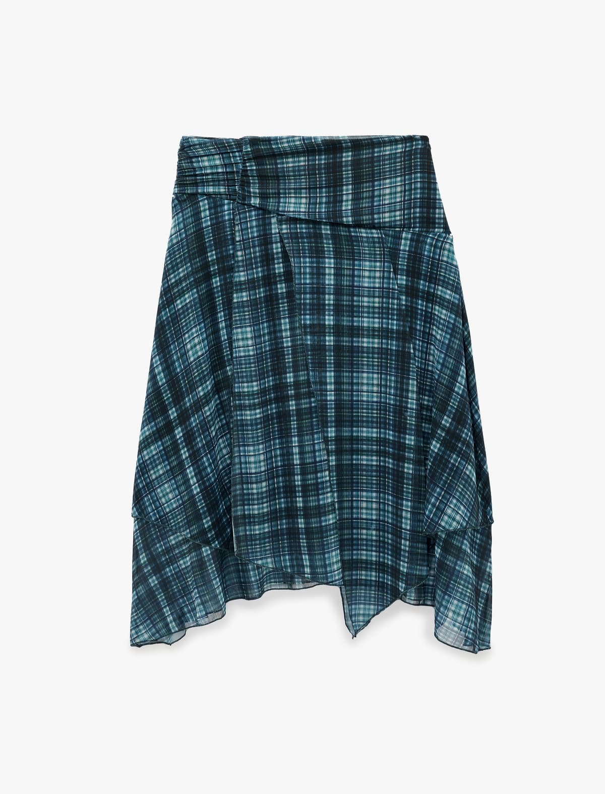 Asimmetrik Kesimli Plaid Midi Şifon Etek