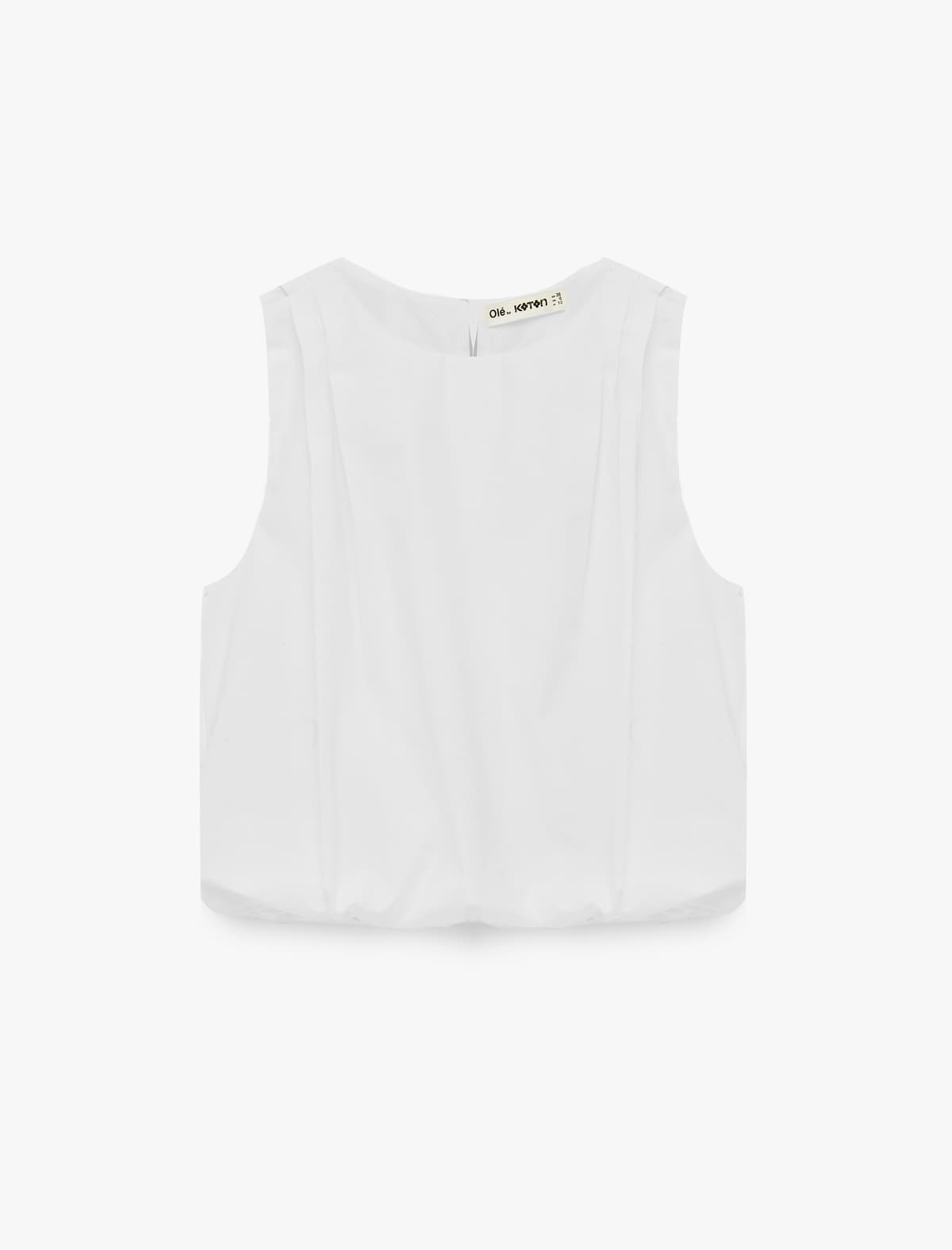 Pambıq Qolsuz Ekipaj Yaka Poplin Bluza