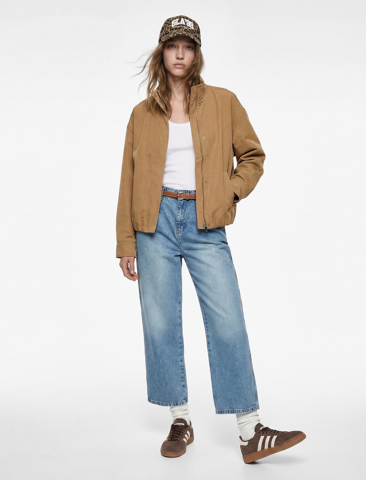 Yüksək Bel Pambıq Kəmərli Qısa Geniş Paçalı Denim Şalvar - Geniş Paçalı Jean