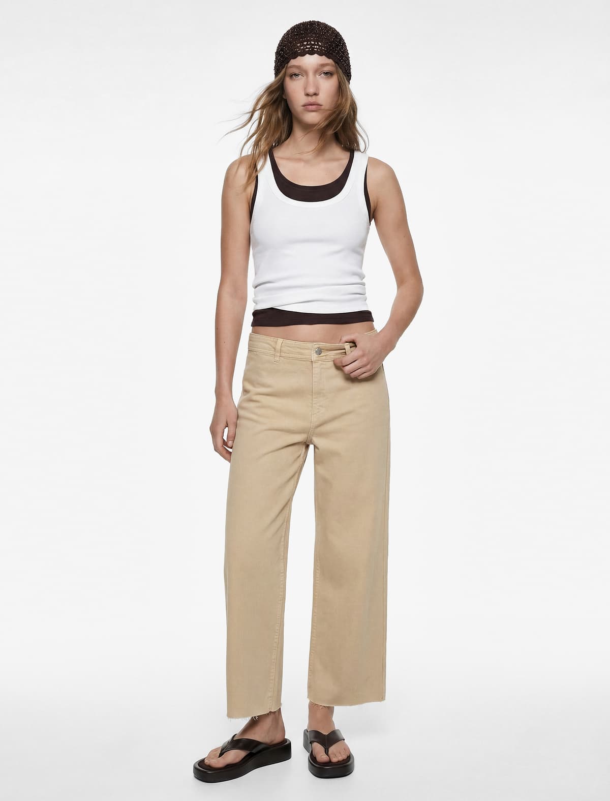 Normal Bel Rahat biçimli Kesilmiş Paçalı Jean Şalvar - Culoette Jean