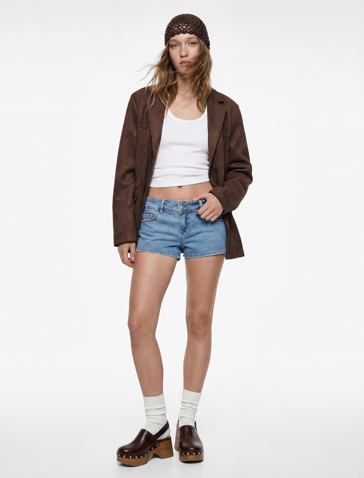 Standart Bel Düymə Cibləri ilə Əlavə Mini Denim Şort