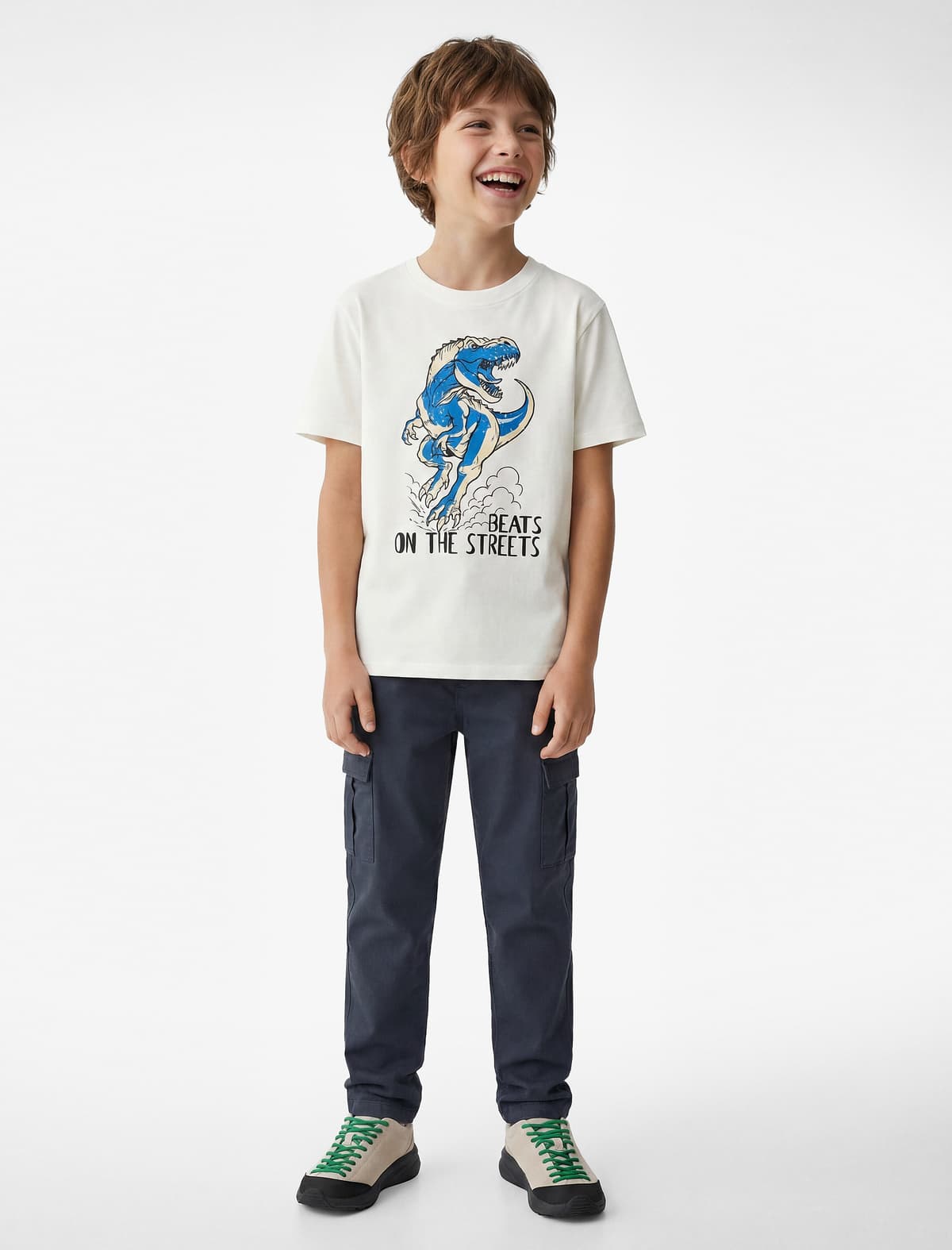 Dinosaur Printed Dəyirmi yaxa Qısaqol Pambıq Tişört