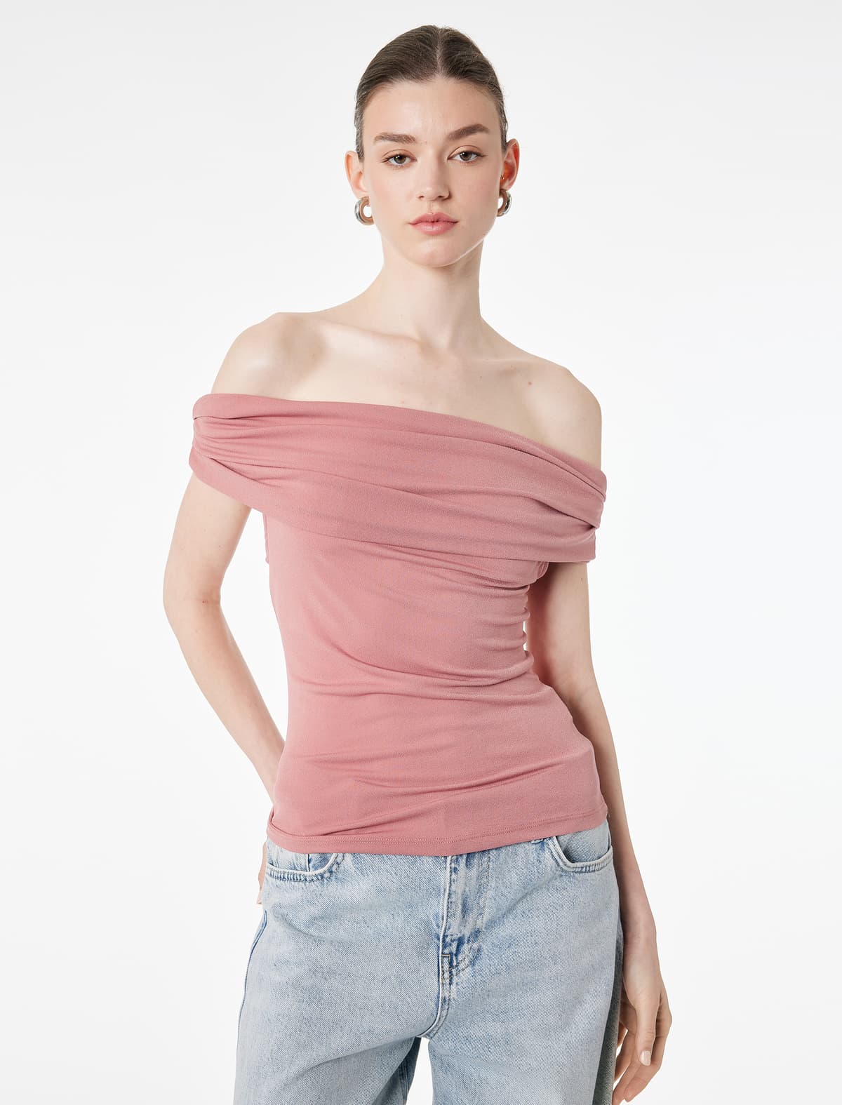 Krep Skuba Parça Slim fit Draped Straplez Bluza