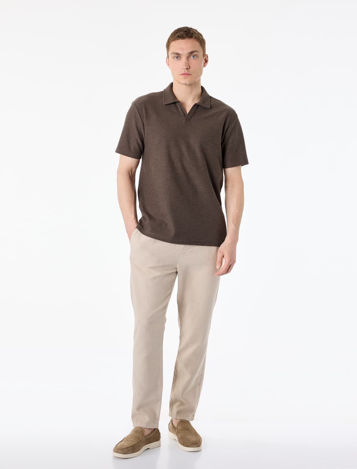 Normal Fit Qısaqol Əsas Polo Yakalı köynək