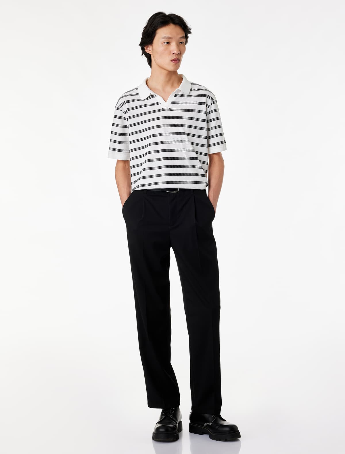 Normal fit Qısaqol Zolaqlı Polo Yaxalı tişört