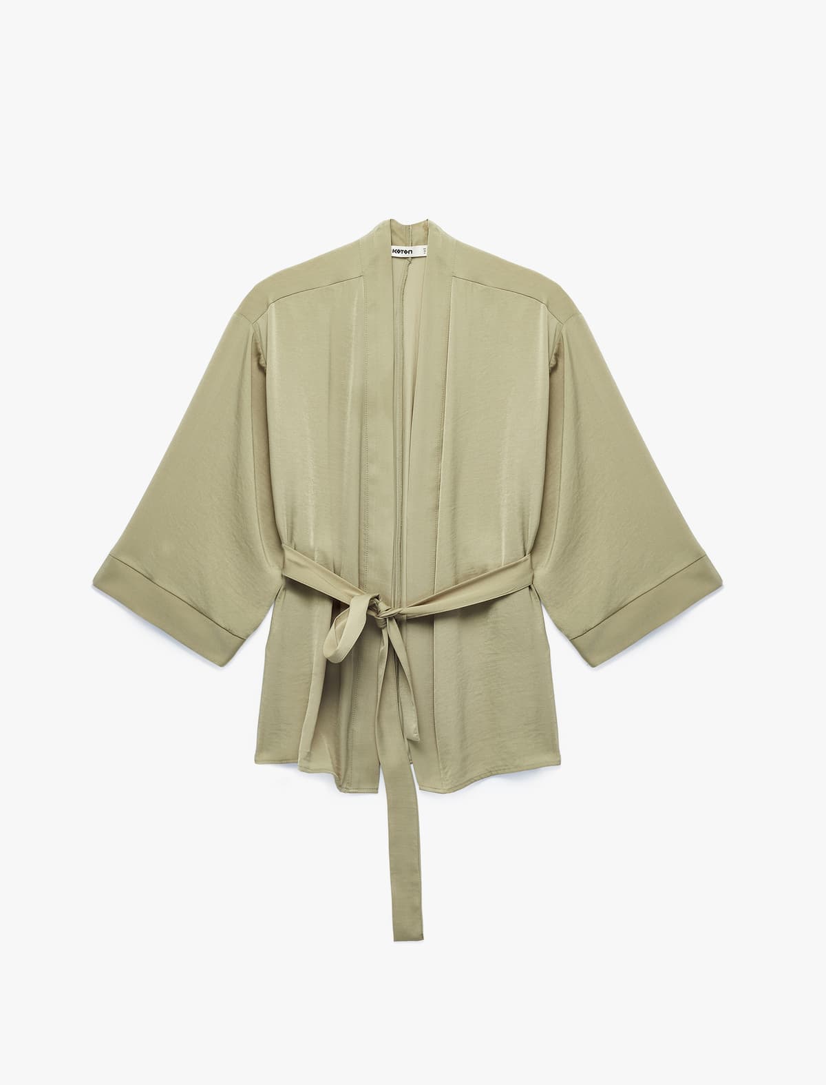 Aerobin Parça Kəmərli Geniş Uzunqol Satin Kimono