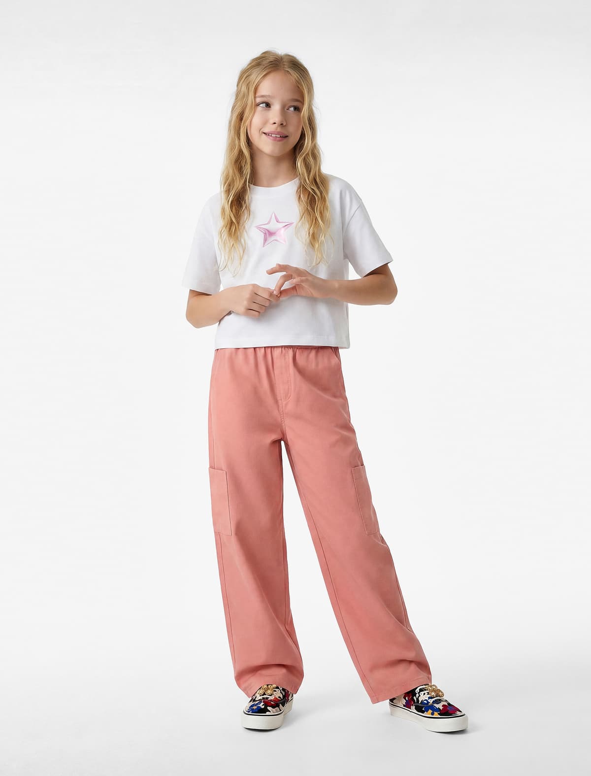 Cotton Crew Yaka Qısaqol Ulduz Çaplı Tişört