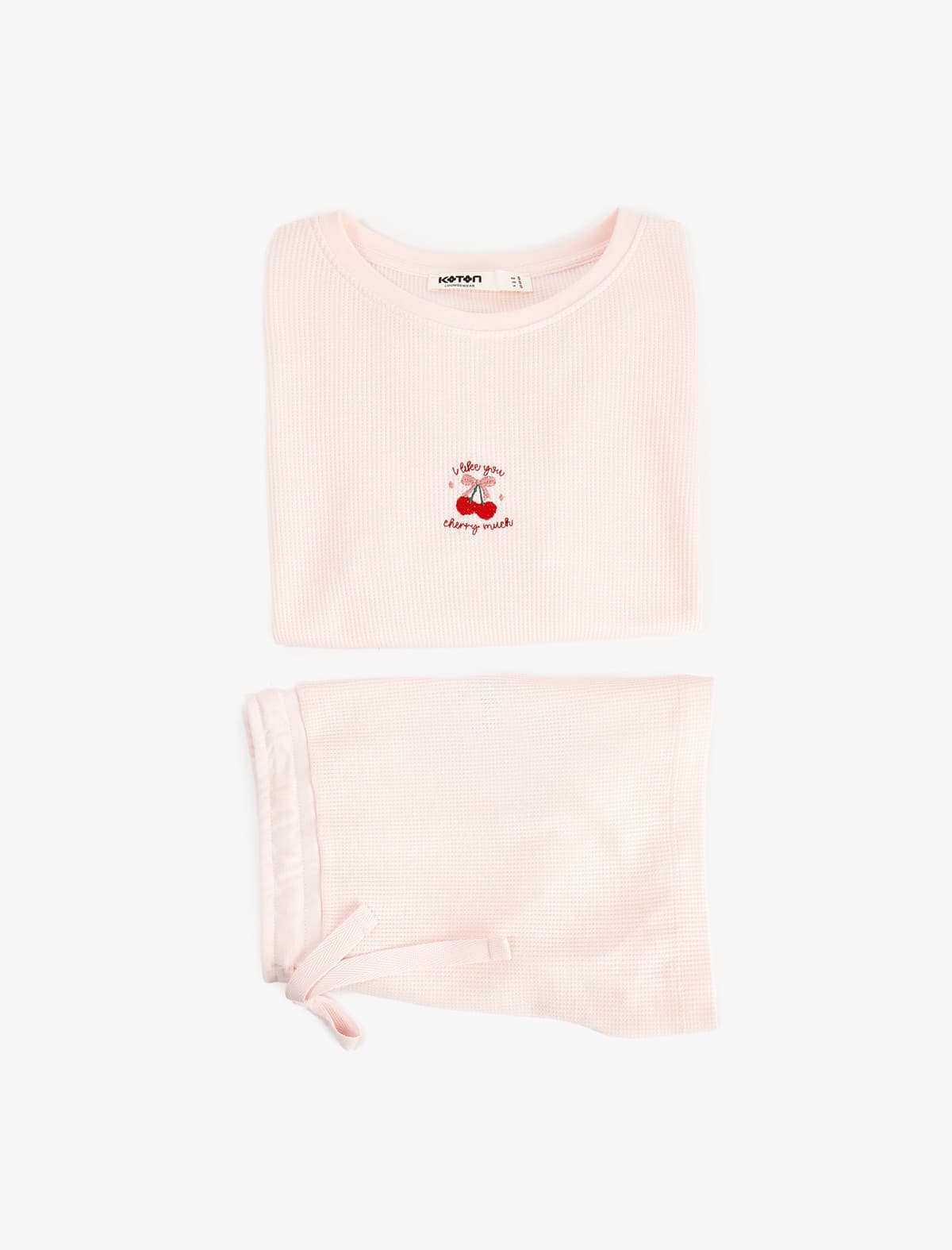 Albalı Detaylı Qısaqol Yaxalı Teksturalı Pijama Dəsti