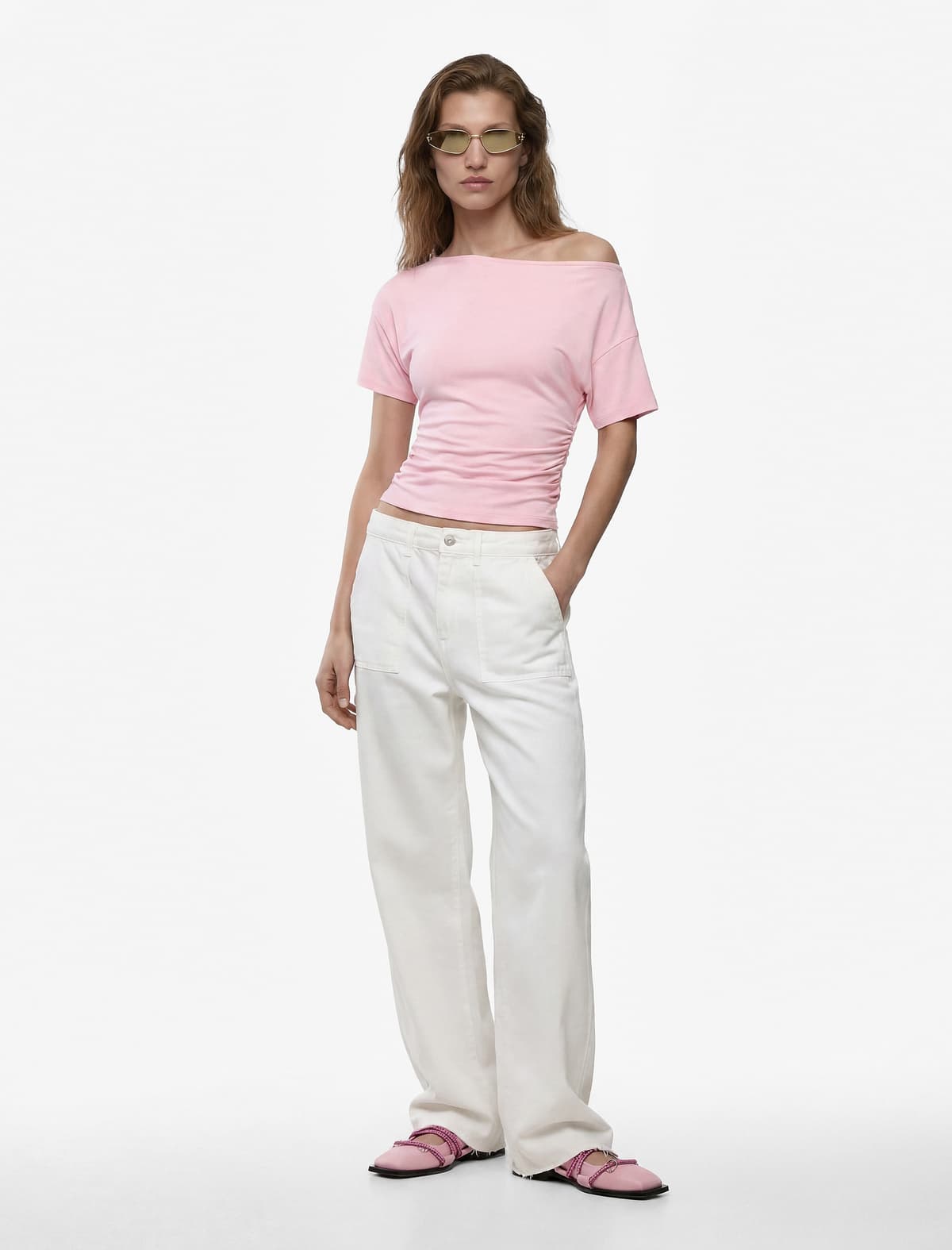 Slim Fit Drape Detallı Çiyin Yakalı Tişört