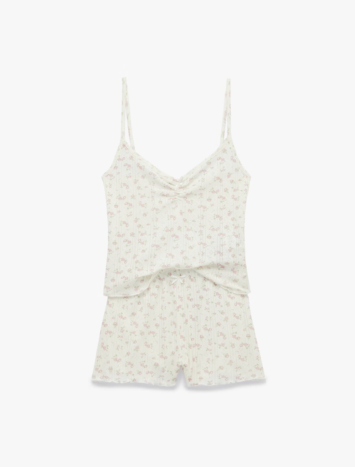 Pambıq Naxışlı İncə Qayışlı Şortlu Pijama Dəsti