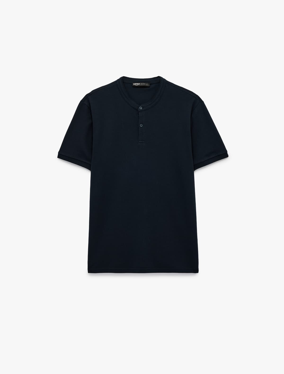 Normal Fit Pambıq Düyməli Qısaqol Henley Yaxalı Tişört