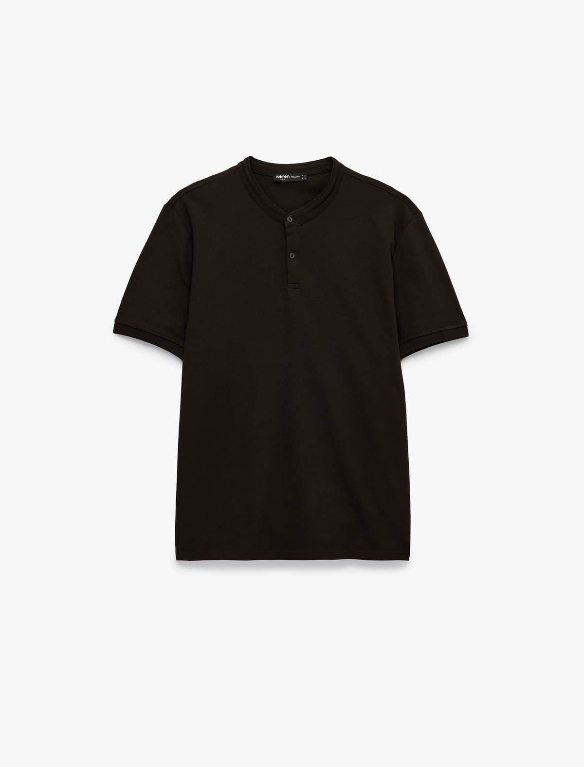 Normal Fit Pambıq Düyməli Qısaqol Henley Yaxalı Tişört